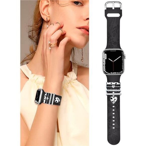 NEW Black/Silver Apple Watch Band with Charms main image 5